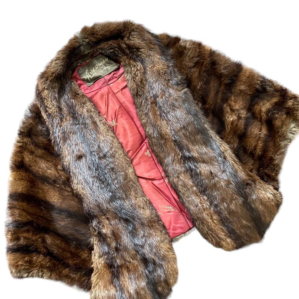 Vintage Authentic SILVERMAN Fur Newport News VA Cape Stole Coat Jacket Brown